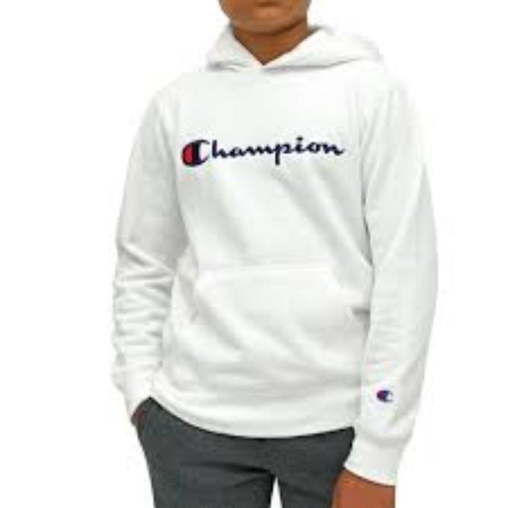 Champion Boys White Pullover Fleece Hoodie Medium